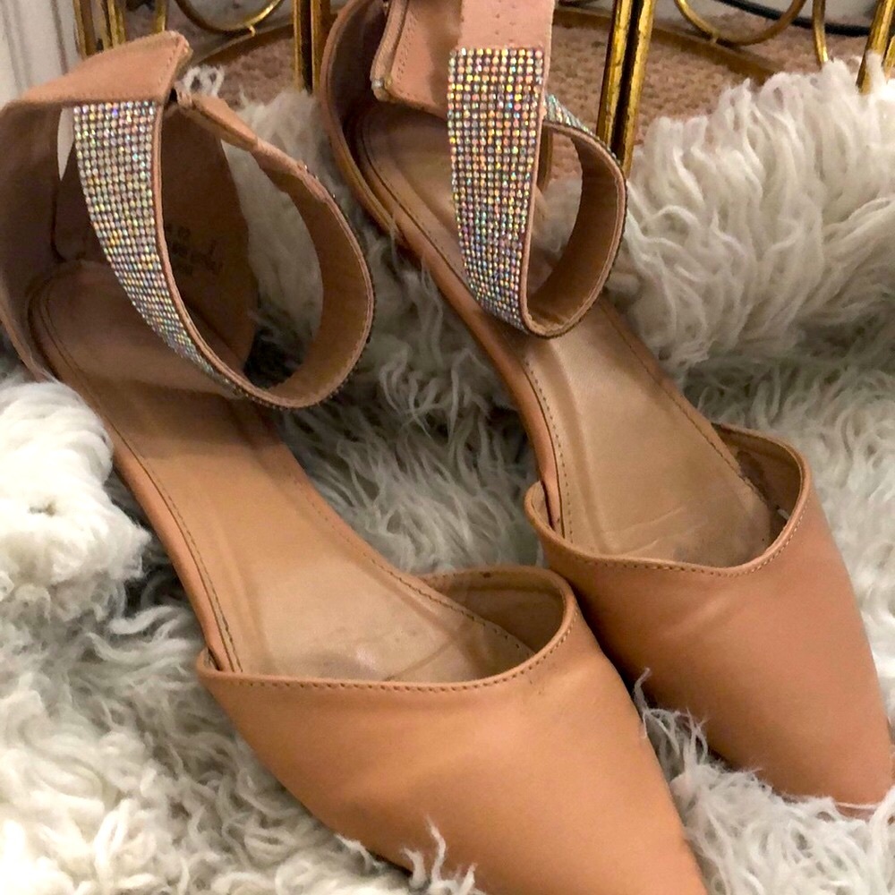 Charlotte Russe Nude Rhinestone Strap Flats
